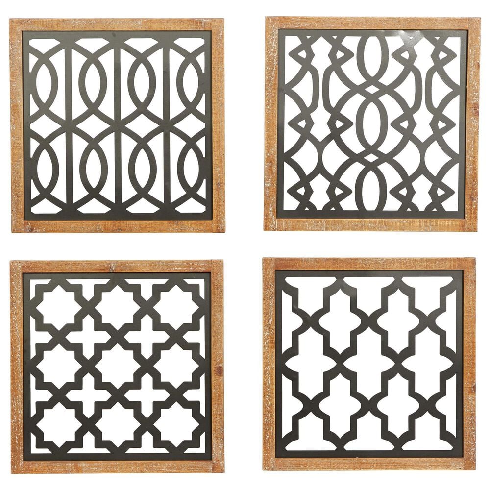 Maple and Jade 17" x 17" Square Geometric Cut-Out Wall Decor in Matte Black and Brown (Set of 4), , large