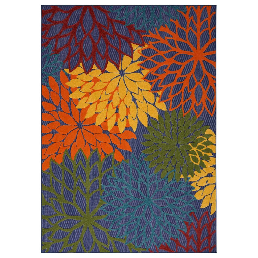 Nourison Aloha ALH05 7"10" x 10"6" Navy and Multicolor Indoor/Outdoor Area Rug, , large