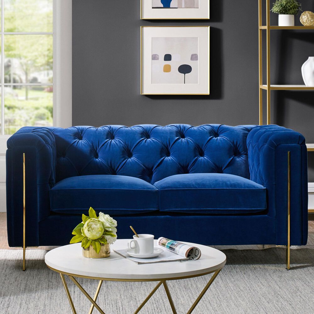 Steve Silver Charlene Stationary Loveseat in Sapphire Blue Velvet, , large