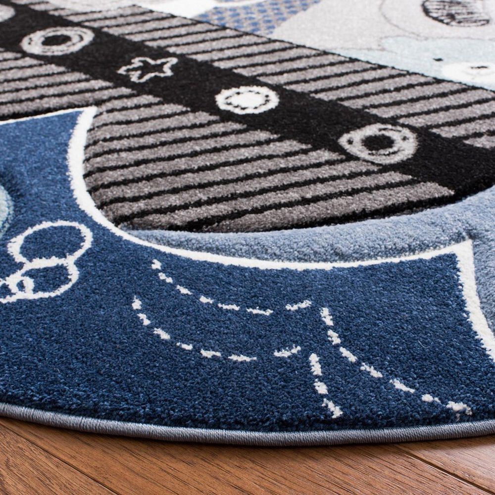 Safavieh Carousel Animals 5&#39;3&quot; Round Blue and Grey Kids  Area Rug, , large