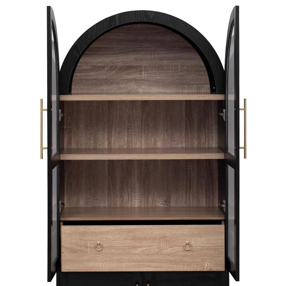 HOMLUX HOMLUX 71" Tall Arched Kitchen Pantry Cabinet with Door Shelves, Farmhouse Kitchen Storage Cabinet with Open &amp; Adjustable Shelves, Hidden Drawer &amp; Glass Door, Cupboard for Kitchen, Dining Room, Black, , large