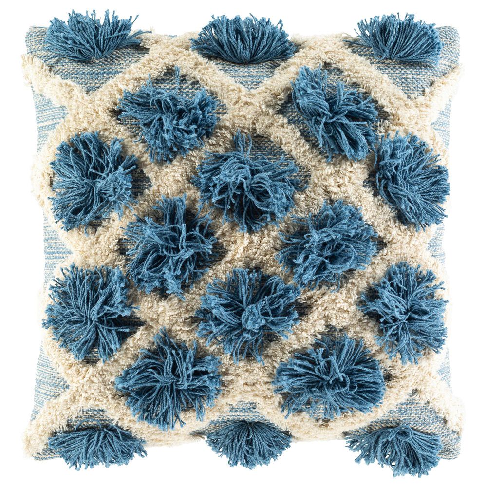 Surya Edric 20" Square Throw Pillow in Blue and Cream, , large