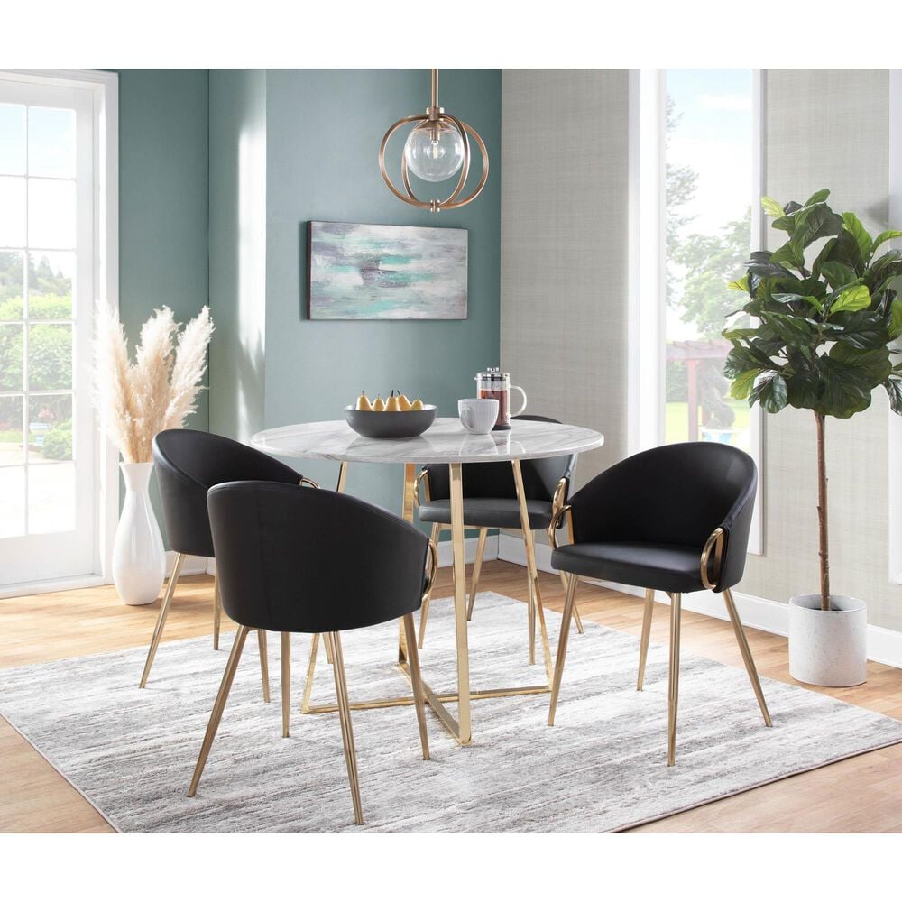LumiSource Claire Arm Chair with Black Faux Leather Cushion in Gold (Set of 2), , large