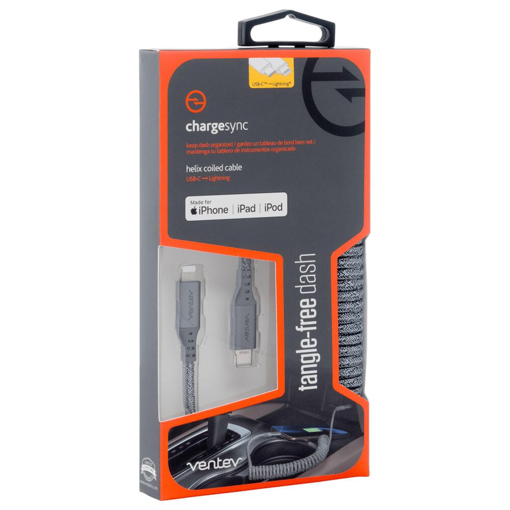 Ventev Chargesync Helix Coiled Usb C To Apple Lightning Cable 3ft - Gray, , large