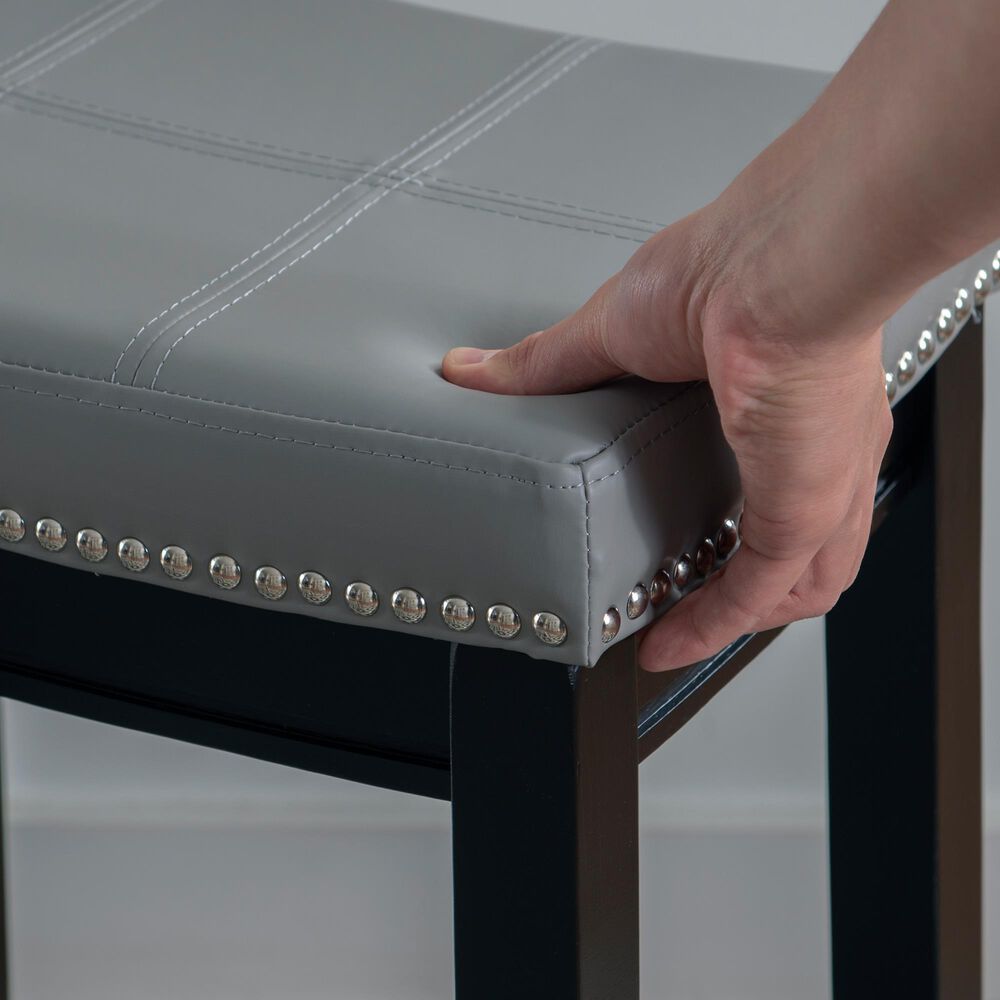 Linon Home Decor Claridge Counter Stool with Light Grey Cushion in Black, , large