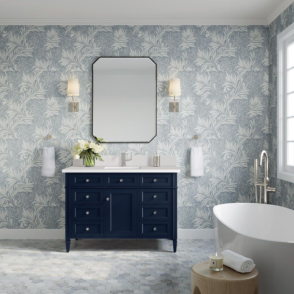 James Martin Vanities Brittany 60&quot; Single Bathroom Vanity in Victory Blue with Single Hole 3 cm White Zeus Quartz Top and Rectangular Sink, , large