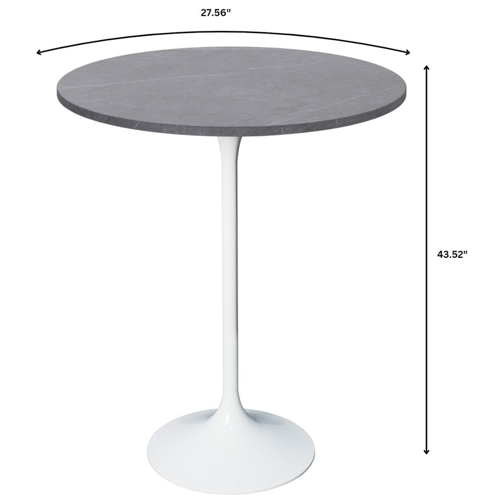Leisuremod LeisureMod Verve Collection Modern Bar Height Table White Base with 27 Round Marble Grey Sintered Stone Top, , large