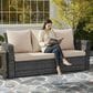 Hearth and Haven Outdoor Sofa with Black Wicker Frame in Beige, , large