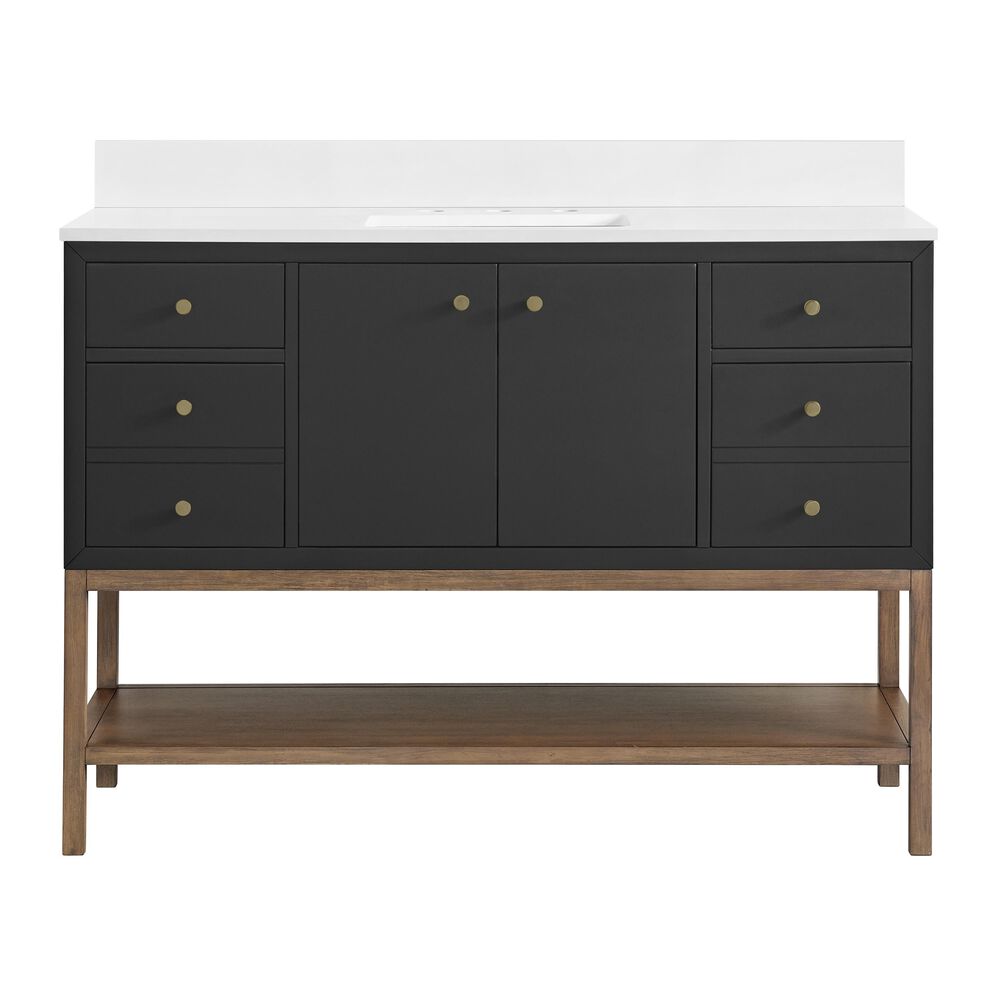 37B Isadore 48" Single Bathroom Vanity Cabinet in Tricorn Black and White Composite Stone Top and Backsplash, , large