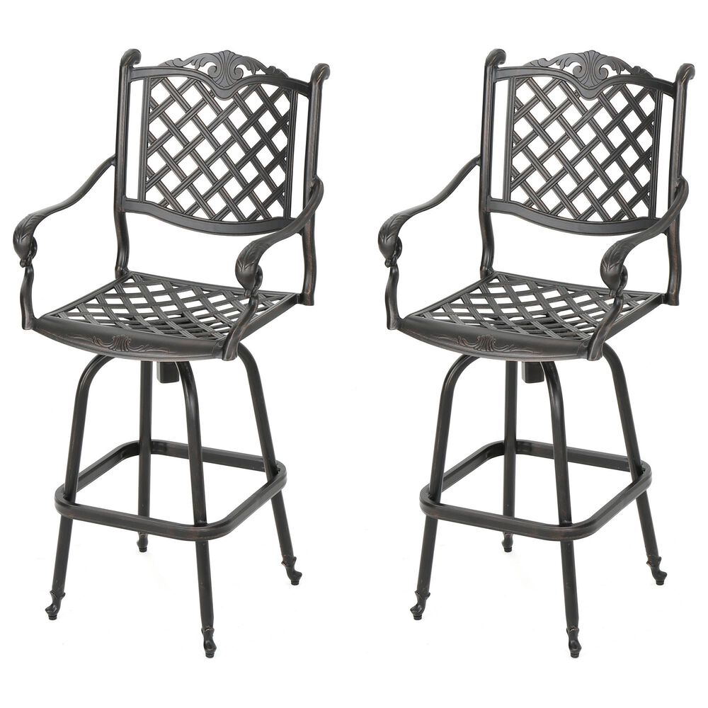 Noble House Avon Patio Barstool in Shiny Copper &#40;Set of 2&#41;, , large