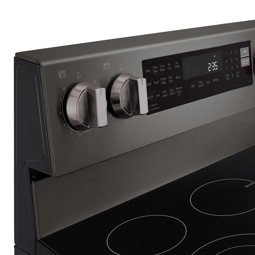 LG 2-Piece Kitchen Package with 6.3 Cu. Ft. Smart Freestanding Electric Range and 2.1 Cu. Ft. Smart Over-the-Range Microwave in Black Stainless Steel, , large