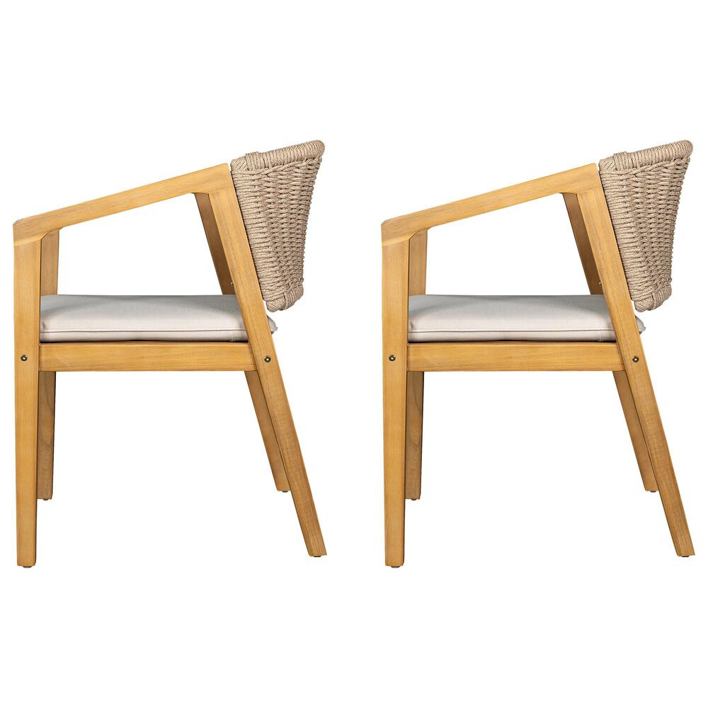Hearth and Haven Patio Dining Chair with Rope-Design Backrest and Cushions in Light Teak (Set of 2), , large