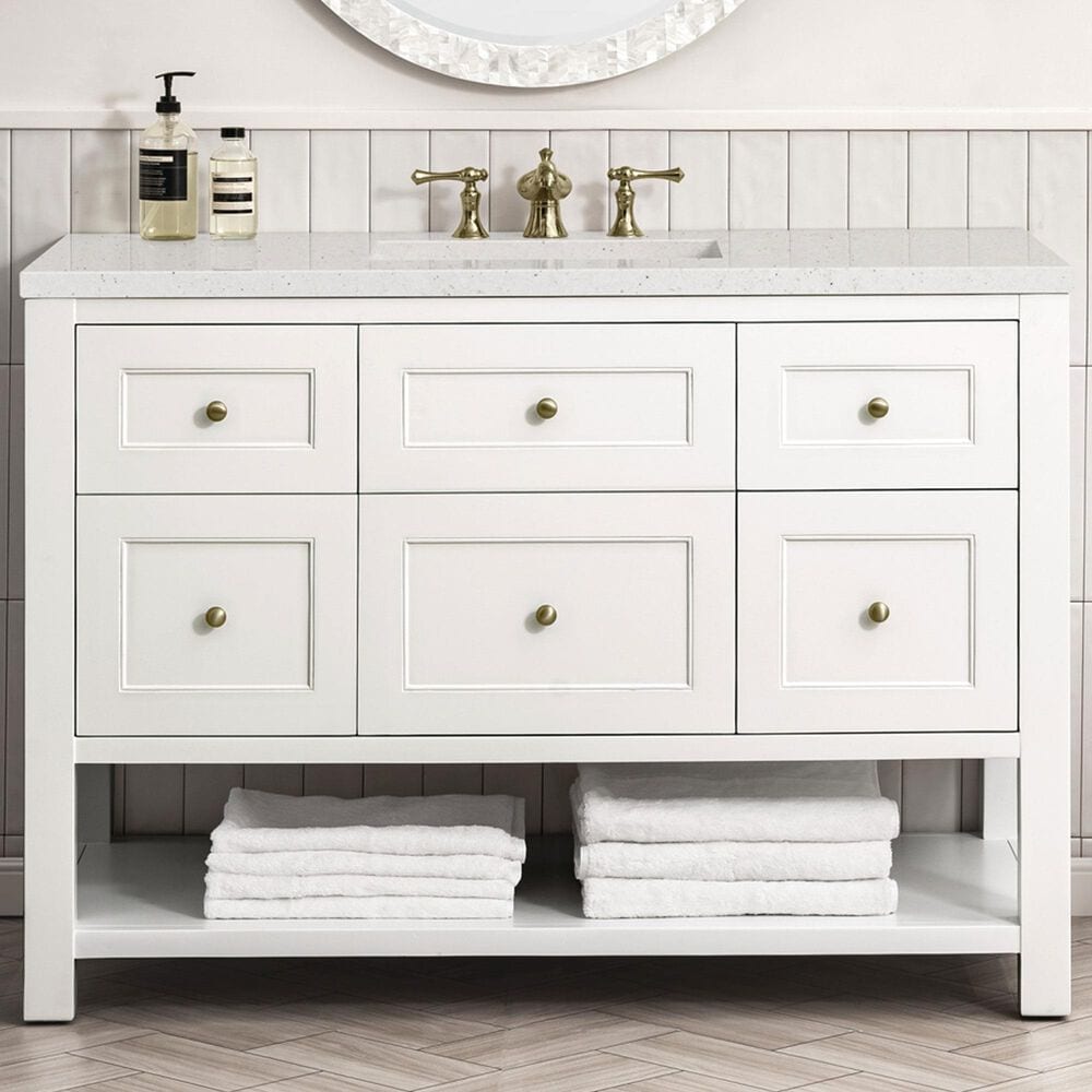 James Martin Vanities Breckenridge 48&quot; Single Bathroom Vanity in Bright White with 3 cm Lime Delight Quartz Top and Rectangular Sink, , large