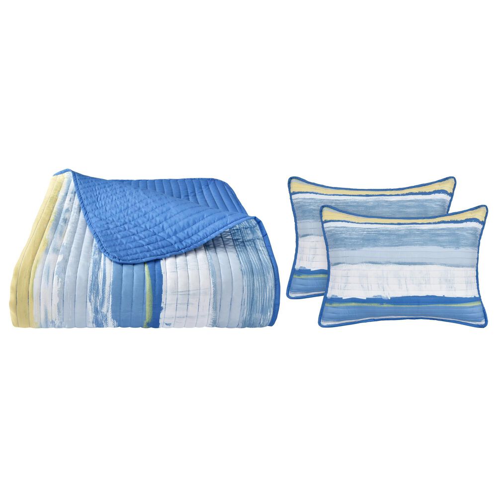 J. Queen Bold Seashore 3-Piece Full/Queen Quilt Set in Blue, White and Yellow, , large