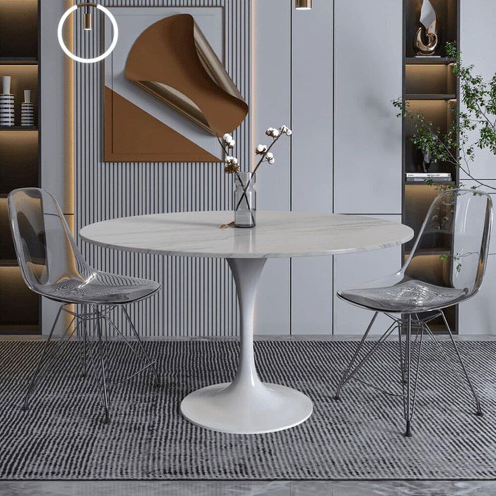 Leisuremod Verve 48&quot; Round Dining Table with Sintered Stone Top in White - Table Only, , large