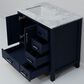 Lexora Home Jacques 36" Left Offset Single Bathroom Vanity in Navy Blue with 2 cm White Carrara Marble Top and Rectangular Sink, , large