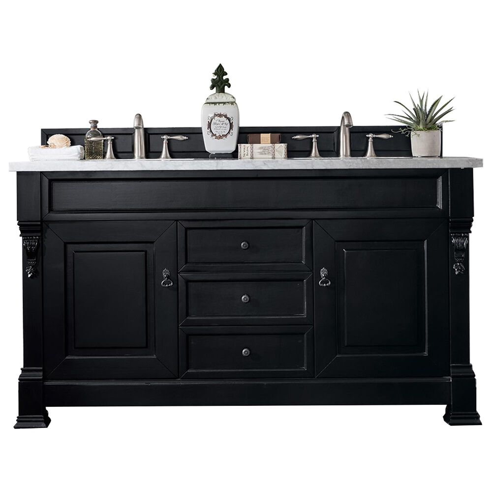 James Martin Vanities Brookfield 60" Double Bathroom Vanity in Antique Black with 3 cm Carrara White Marble Top and Rectangle Sink, , large
