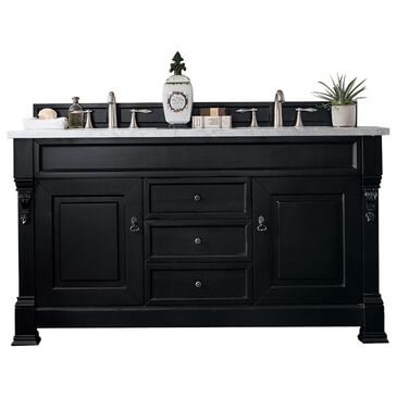 James Martin Vanities Brookfield 60" Double Bathroom Vanity in Antique Black with 3 cm Carrara White Marble Top and Rectangle Sink, , large