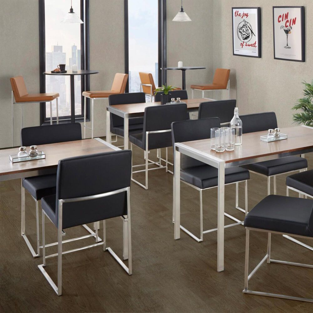 LumiSource Fuji Stackable Barstool with Camel Faux Leather in Stainless Steel (Set of 2), , large