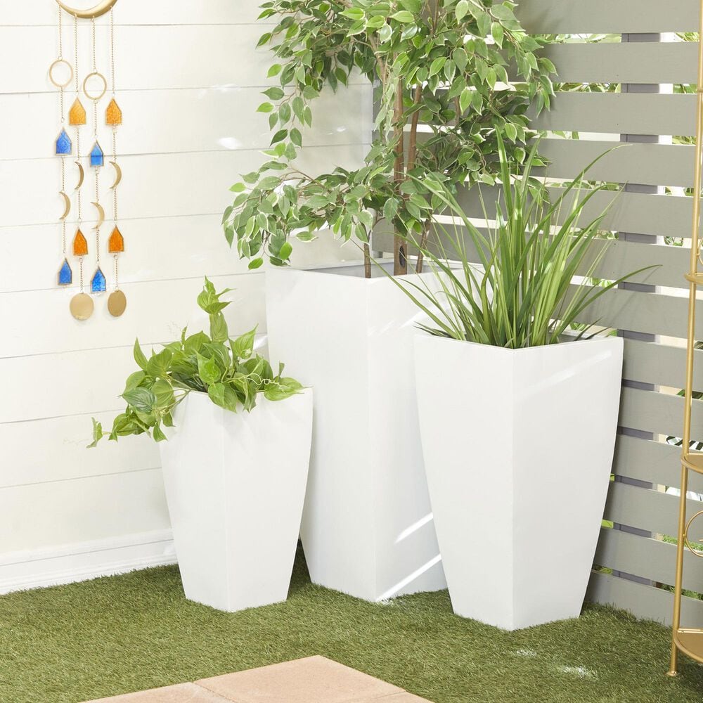 Maple and Jade Light Weight Planter with Tapered Base and Fluted Design in Satin White &#40;Set of 3&#41;, , large