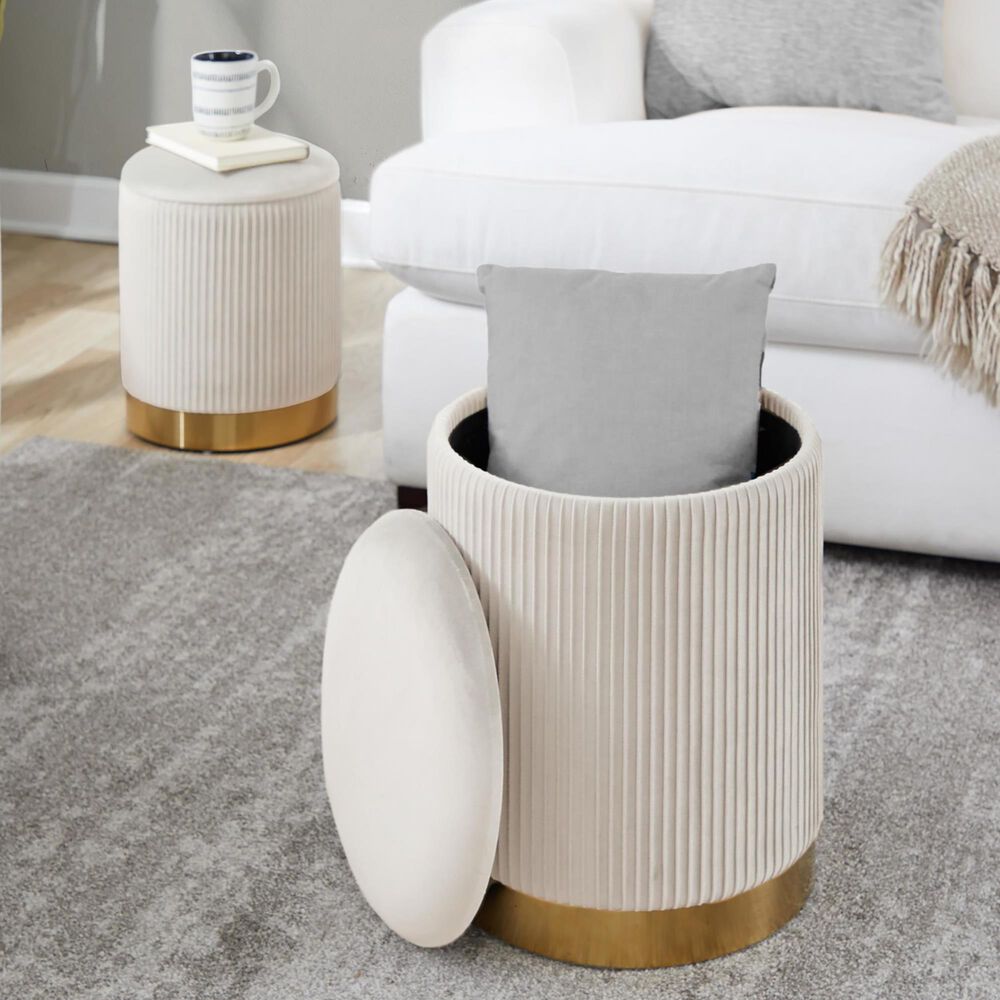 Lumisource Marla 2-Piece Nesting Pleated Ottoman Set in Cream, , large