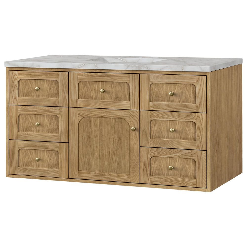 James Martin Vanities Laurent 48" Single Bathroom Vanity in Light Natural Oak with 3 cm Eternal Jasmine Pearl Silestone Top, Rectangular Sink and FreePower Wireless Charger, , large