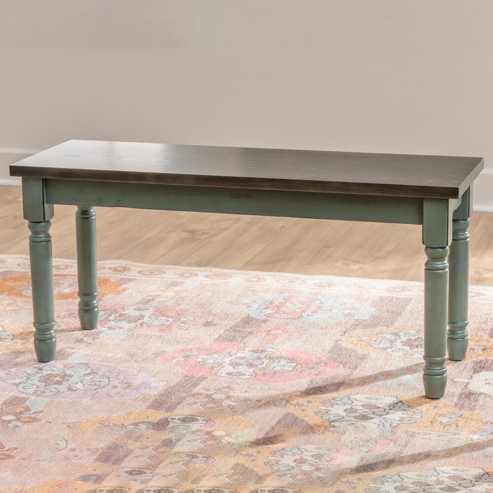 Linon Home Decor Willow Dining Bench in Burnished Smoke and Distressed Teal, , large