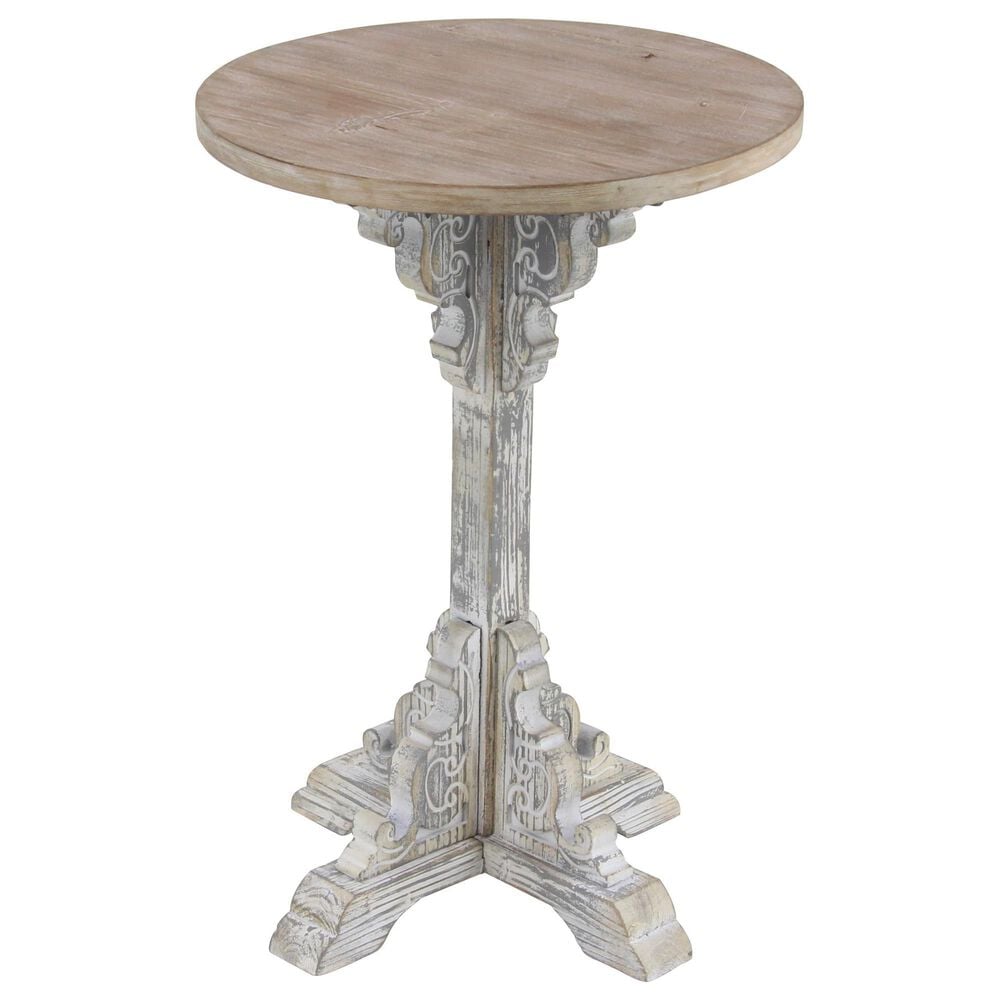 Maple and Jade Intricately Carved Scroll Accent End Table in Distressed Gray and Dark Brown, , large