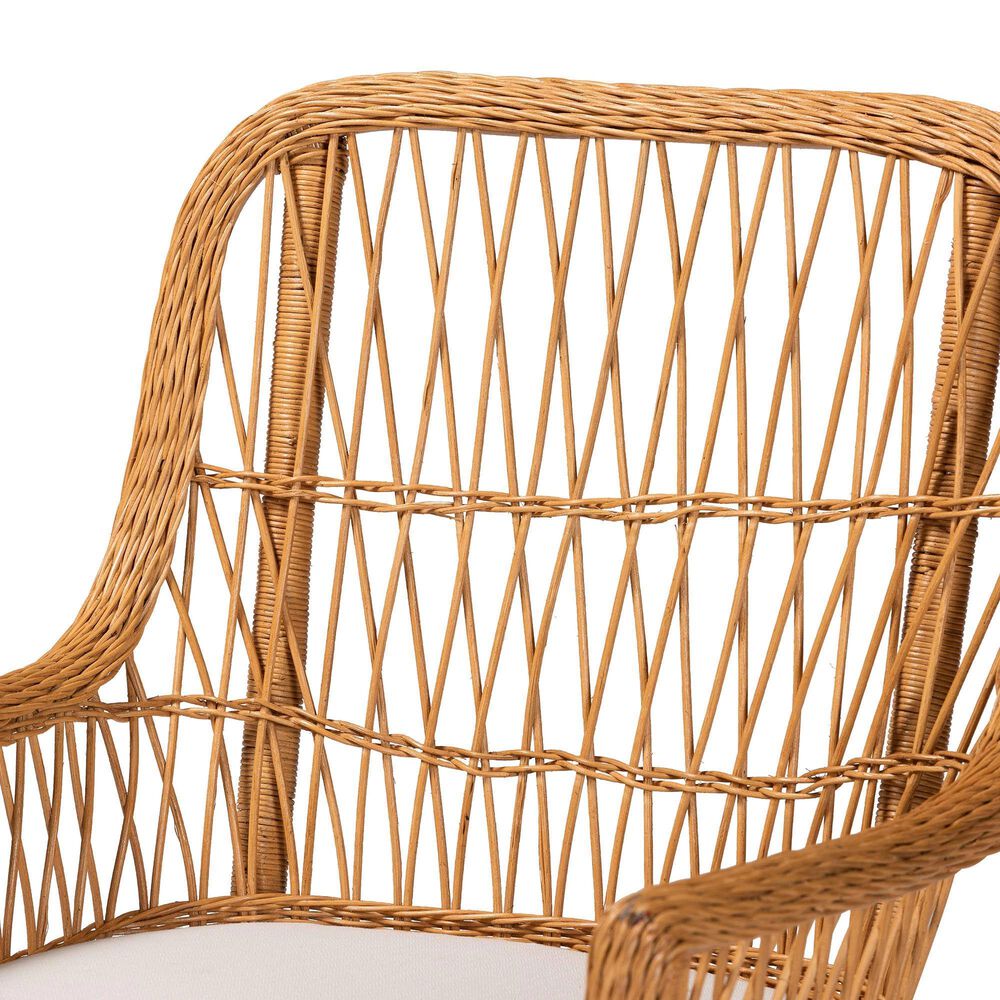 Baxton Studio Teresa Arm Chair with Light Honey Rattan in White, , large