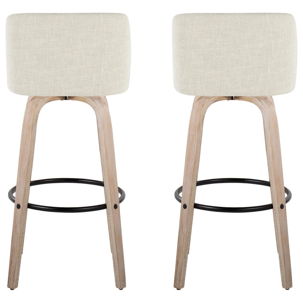LumiSource Toriano Swivel Bar Stool with Cream Fabric Upholstery in Whitewashed and Black (Set of 2), , large