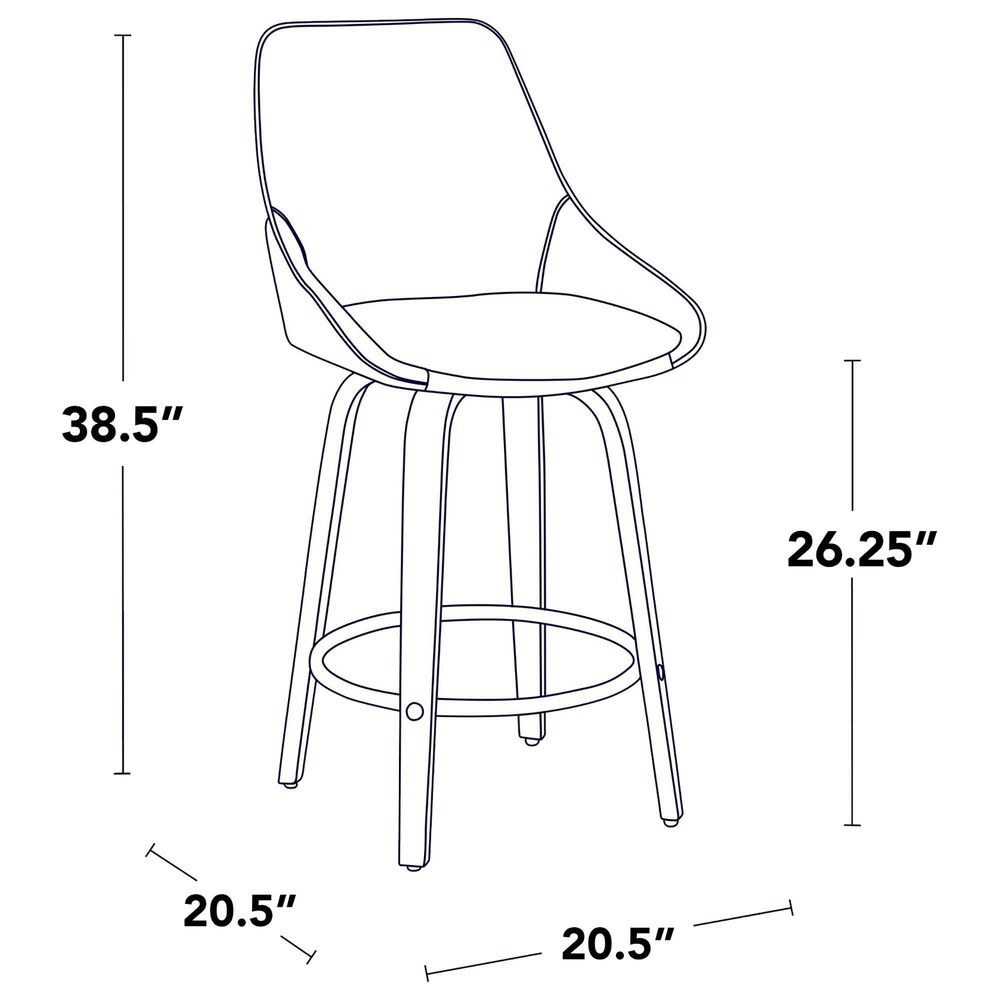 LumiSource Diana 26" Swivel Counter Stool with Black Faux Leather Upholstery in Walnut and Black (Set of 2), , large