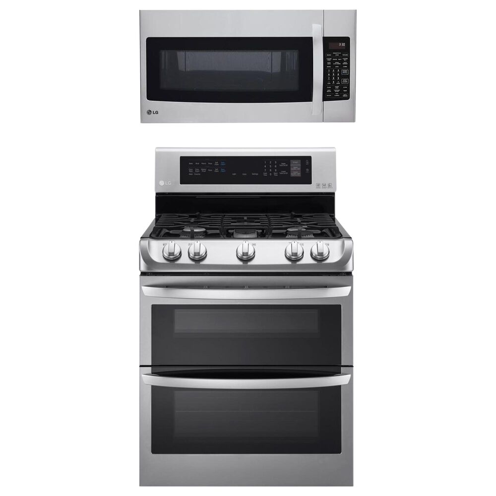 LG 2-Piece Kitchen Package with 6.9 Cu. Ft. Gas Double Oven Range and 1.7 Cu. Ft. Convection Microwave Oven in Stainless Steel, , large