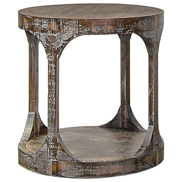 Rustic Imports Parker 1-Shelf Round End Table in Frosted Brown, , large