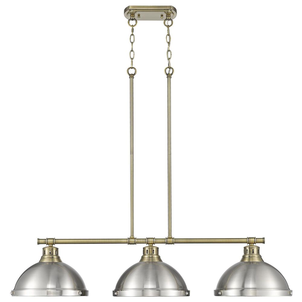 Golden Lighting Duncan 3-Light Pendant with Pewter Shade in Aged Brass, , large