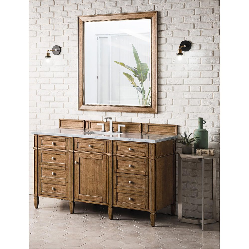 James Martin Vanities Brittany 60&quot; Single Bathroom Vanity in Saddle Brown with 3 cm Arctic Fall Solid Surface Top and Rectangular Sink, , large