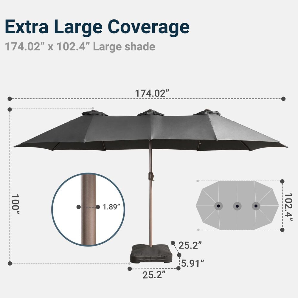 HOMLUX 15' Outdoor Market Umbrella with Sandbags Base in Dark Gray, , large
