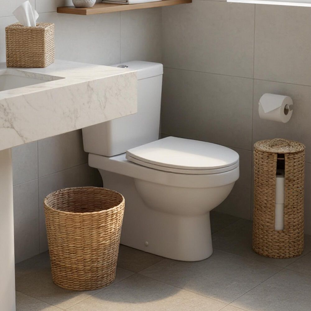 Household Essentials 3-Piece Wicker Bathroom Accessories Set with Toilet Tissue Stand, Wastebasket and Tissue Box in Brown, , large