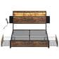 HOMLUX 4-Drawer Queen Storage Bed with LED Bookcase Headboard and Charging Station in Rustic Brown, , large