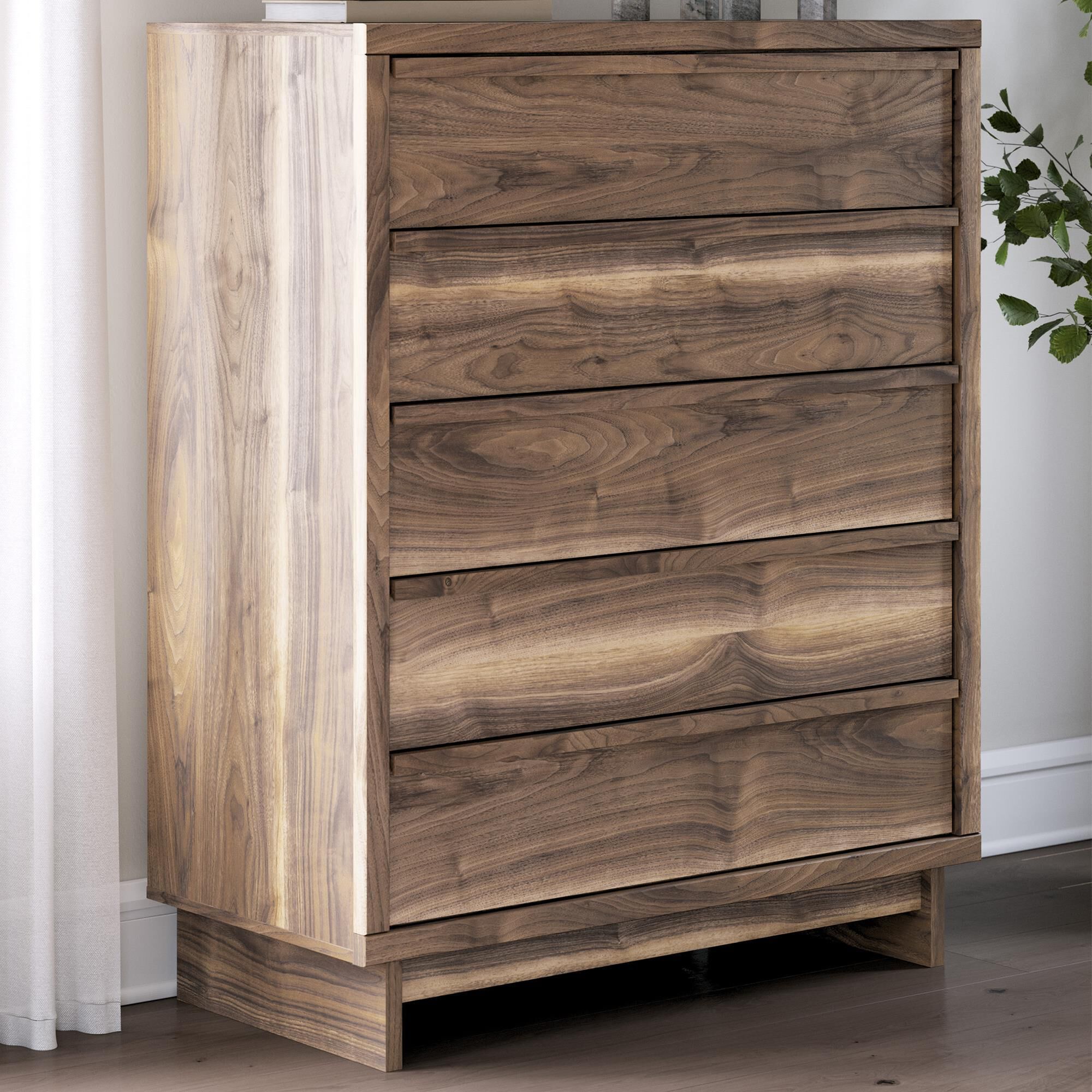 Ashley Chirason 5-Drawer Wide Chest in Warm Natural Brown
