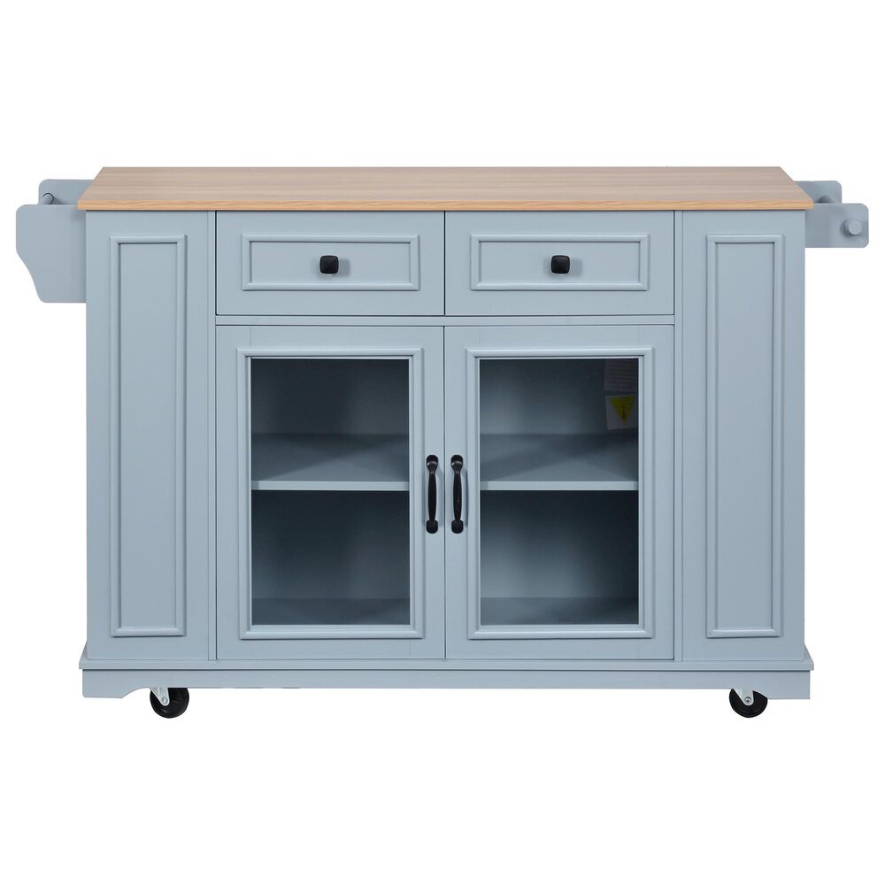 HOMLUX 54" Mobile Kitchen Island with Glass Door Storage in Grey and Blue, , large