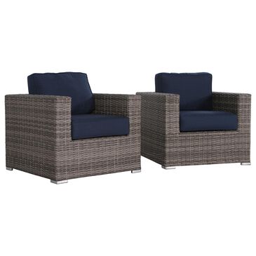Living Source International 2-Piece Patio Arm Chair Set with Navy Blue Cushion in Grey, , large