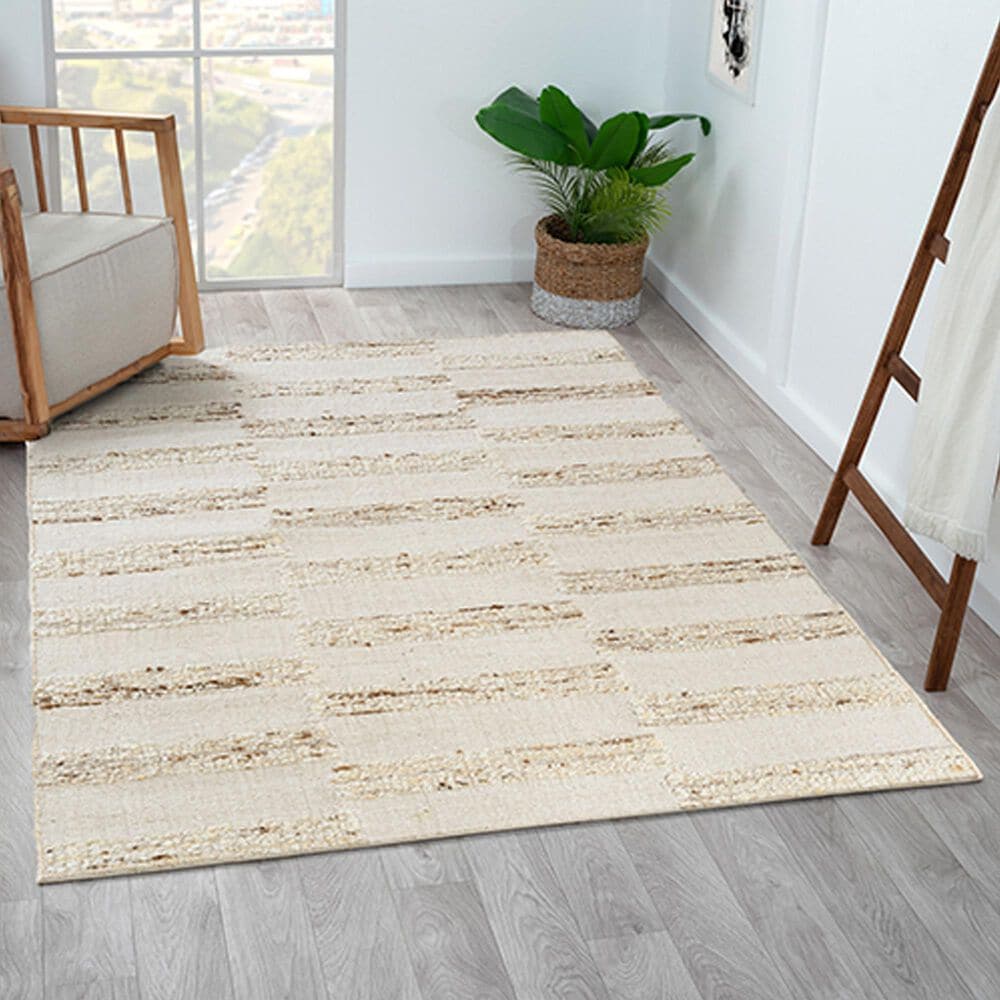 L&amp;R Resources Geoblend 5&#39; x 7&#39;9&quot; White and Beige Area Rug, , large