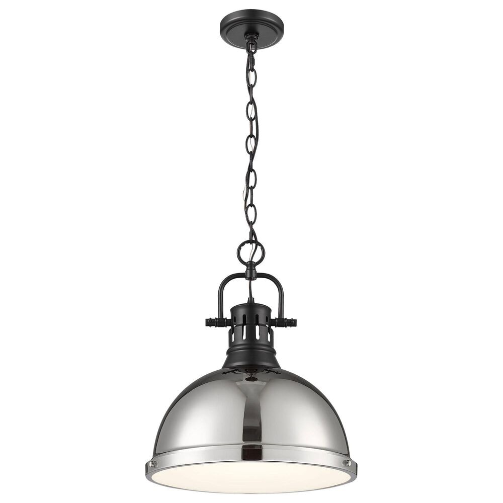 Golden Lighting Duncan 1-Light Pendant with Chain and Chrome Shade in Matte Black, , large