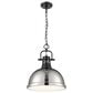 Golden Lighting Duncan 1-Light Pendant with Chain and Chrome Shade in Matte Black, , large
