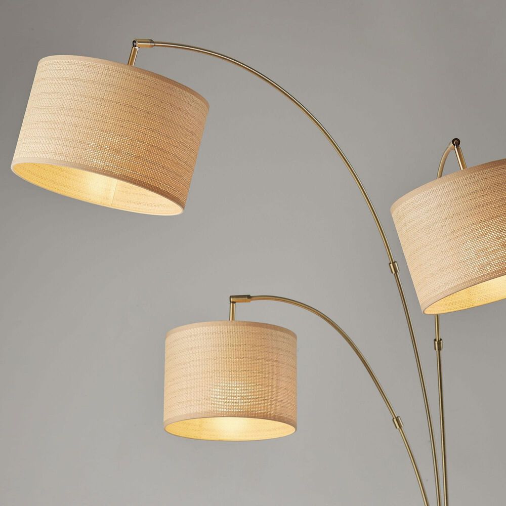Adesso Bowery 3-Arm Arc Lamp and Shades in Antique Brass, , large
