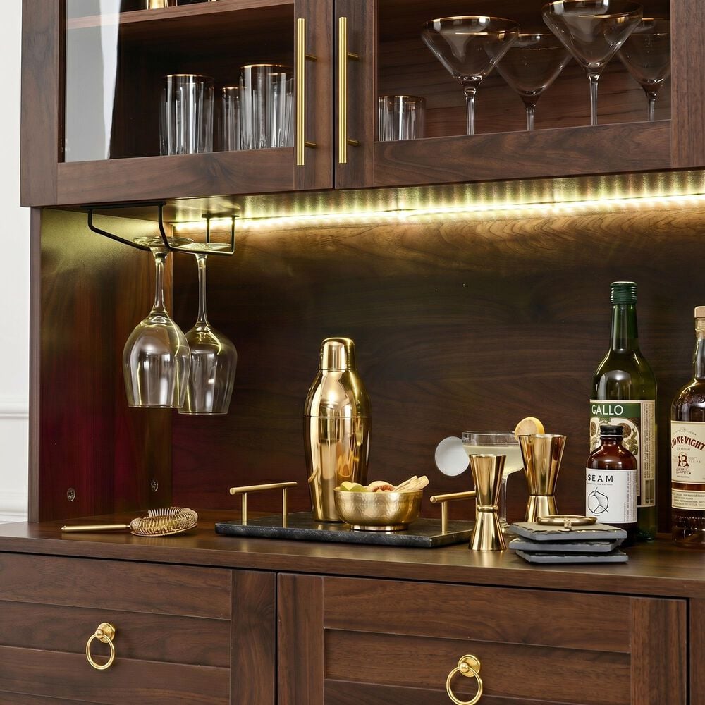 HOMLUX 75" Arched Kitchen Pantry Cabinet with LED Light in Walnut, , large