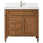 James Martin Vanities Brittany 36" Single Bathroom Vanity in Saddle Brown with Single Hole 3 cm White Zeus Quartz Top and Rectangular Sink, , large