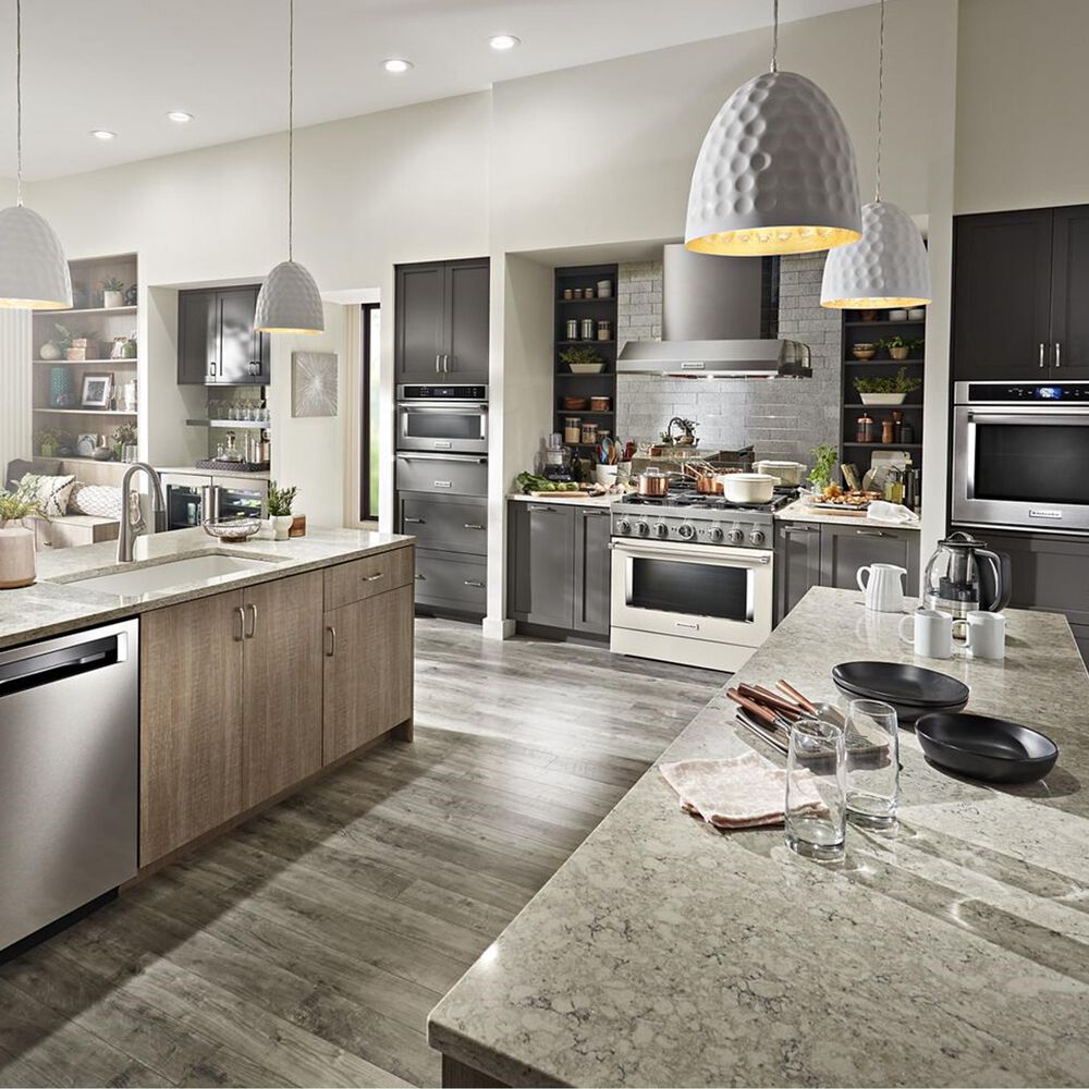 KitchenAid 36" Professional Dual Fuel Range in Matte Milk Shake NFM