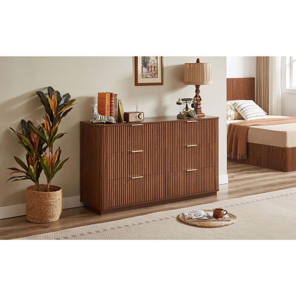 Hearth and Haven 6-Drawer Dresser in Walnut, , large