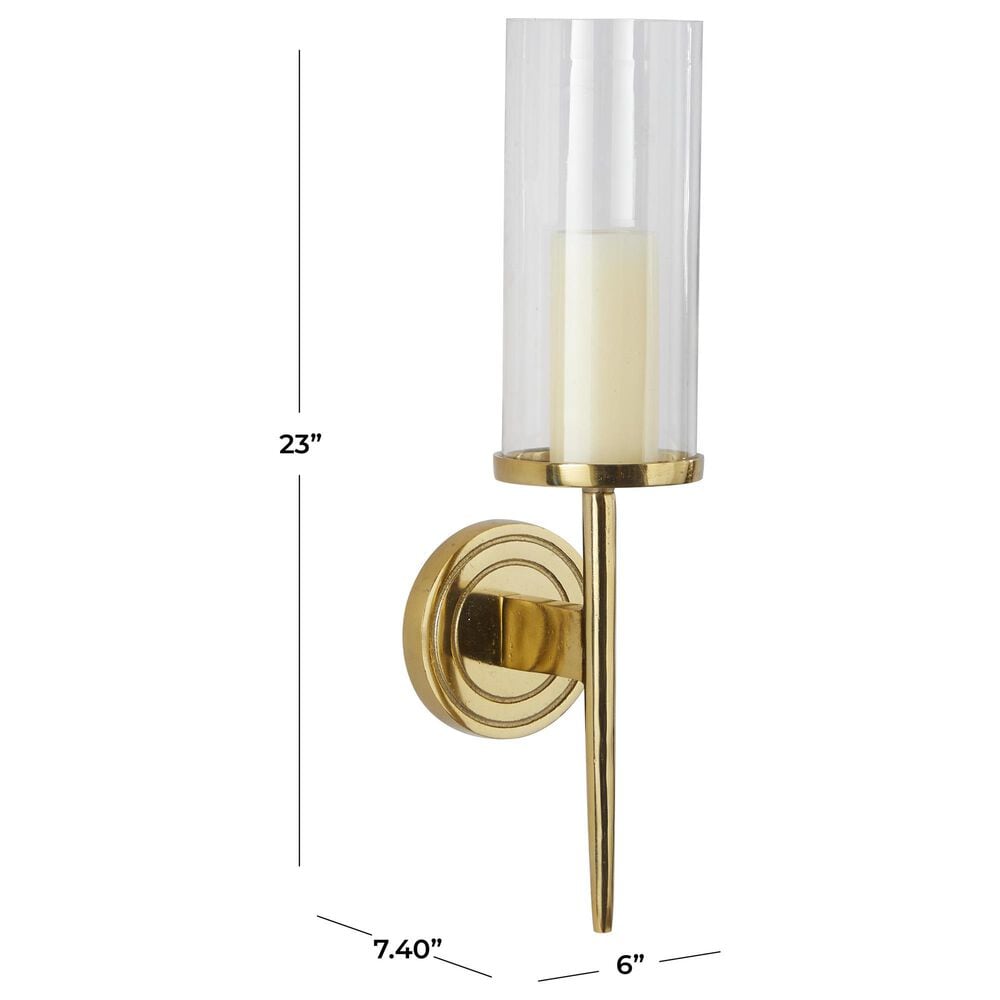 Maple and Jade 23&quot; Single Indoor/Outdoor Wall Mount Candle Holder in Polished Gold and Clear, , large